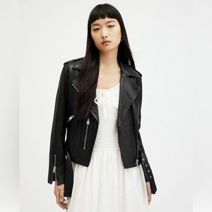 All Saints Balfern Belted Hem Leather Biker Jacket. Size US 4